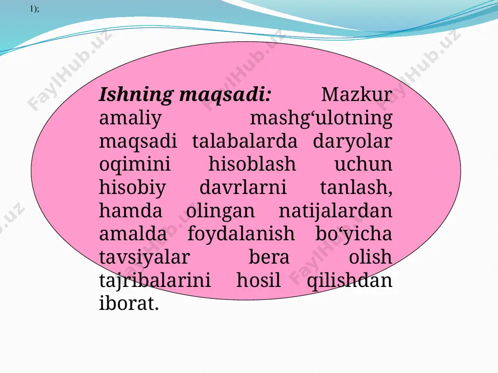 chun taklif etilishi mumkin. 4) tanlangan hisob yillari bo‘yicha yillik oqim hajmi, oqim moduli, oqim qalinligi hisoblansin; 5) tanlangan hisob yillari bo‘yicha oylik oqim hajmlari hisoblansin; 6) tanlangan hisob yillari bo‘yicha oylik oqim hajm­larining yil davomida oylar bo‘yicha taqsimlanish graf7klari chizilsin; 7) tanlangan hisob yillari bo‘yicha mavsumiy oqim hajmlari hisoblanib, ularning yil davomida taqsimlanish grafiklari chizilsin; 8) o‘rganilayotgan havza suv resurslaridan xalq xo‘jaligining tegishli tarmoqlarida samarali foydalanish bo‘yicha tavsiyalar berilsin. 1-jadvaldan ko‘rinib turibdiki, yig‘indi suv sarfining eng katta qiymati-qmax = 465,1 m3/sek 2018 yilga aniq mos keladi. huddi shu kabi yig‘indi suv sarfining eng kichik qiymati-qmin = 142,9 m3/sek ham 2013 yilga mos tushdi. lekin, yig‘indi suv sarfining hisoblab topilgan o‘rtacha qiymati qo‘rt = 247,1 m3/sek hech bir yilga mos tushmadi. shuning uchun unga yaqin keladigan qiymatlarni 1-jadvaldan eng yaqin suv sarfi 248,7 m3/sek ekanligini aniqladik. bu suv sarfi 2017 yilda kuzatilgan va mana shu yil hisob yili sifatida qabul …
