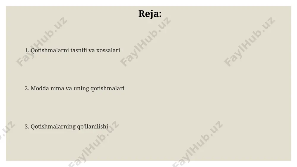 o'lib, ularning tarkibida kremniy, magniy va rux kabi elementlarning miqdori farq qiladi. e'tiboringiz uchun rahmat @taqdimot_robot