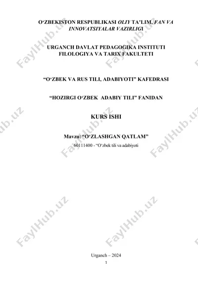 hozirgi o'zbek adabiy tili fanidan kurs ishi — DOCX
