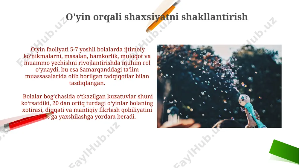 bo'lib, dunyoning turli burchaklarida keng qo'llanilmoqda. zamonaviy o'yin texnologiyalari, masalan, 3d modellashtirish dasturlari yordamida bolalar 5 yoshdan boshlab geometrik shakllarni va fazoviy fikrlashni rivojlantirishi mumkin, bu esa singapurdagi ta'lim tizimlarida qo'llaniladi. e'tiboringiz uchun rahmat @taqdimot_robot image2.png image1.png image5.jpg image6.jpg image7.jpg image8.jpg image9.jpg image10.jpg image11.jpg image12.jpg image13.jpg image14.jpg image15.jpg image16.jpg image17.jpg image18.jpg image19.jpg image20.jpg image21.jpg