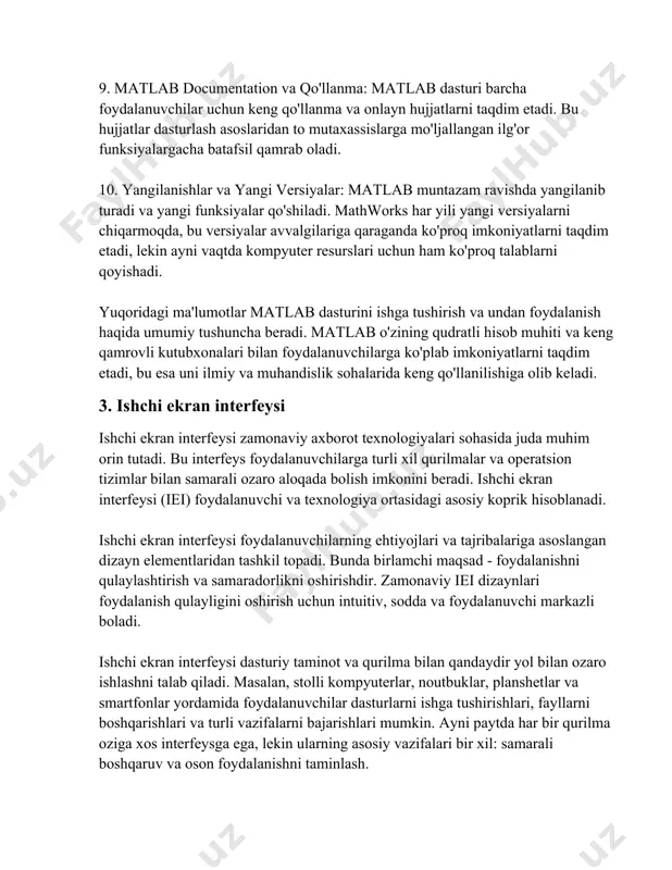 panellar mavjud. microsoft windows va macos dunyodagi eng mashhur operatsion tizimlar bolib, ular kuchli grafik foydalanuvchi interfeyslariga ega. microsoft windows 10 versiyasi 2015-yilda chiqarilgan va foydalanuvchilarga turli xil qulayliklar va ozgarishlarni taklif qilgan. windows 10 dizaynida boshlangich menyu juda muhim orin tutadi, u foydalanuvchilarga dasturlar, fayllar va sozlamalarga tez kirish imkonini beradi. macos esa apple kompaniyasi tomonidan ishlab chiqilgan bolib, uning songgi versiyasi macos ventura 2022-yilda taqdim etilgan. macos interfeysi estetik jozibadorligi va intuitiv ishlatilishi bilan mashhur. uslub jihatidan oddiy va tartibli dizayn elementi, masalan, dock paneli, foydalanuvchilar uchun tafovutlanishi va tez kirish imkoniyatlarini beradi. mobil qurilmalar uchun ishchi ekran interfeysi ham faol rivojlanmoqda. android va ios mobil operatsion tizimlar orasida yetakchi bolib, ularning interfeyslari foydalanuvchi qulayligini taminlash uchun turli xil yondashuvlarni taklif qiladi. android 2023-yilda android 14 versiyasini chiqarib, ochiq manba kodli yondashuv va turli xil interfeys moslashuvchanligini taqdim etdi. ios esa 2023-yilda ios 17 ni chiqarib, iphone foydalanuvchilariga …