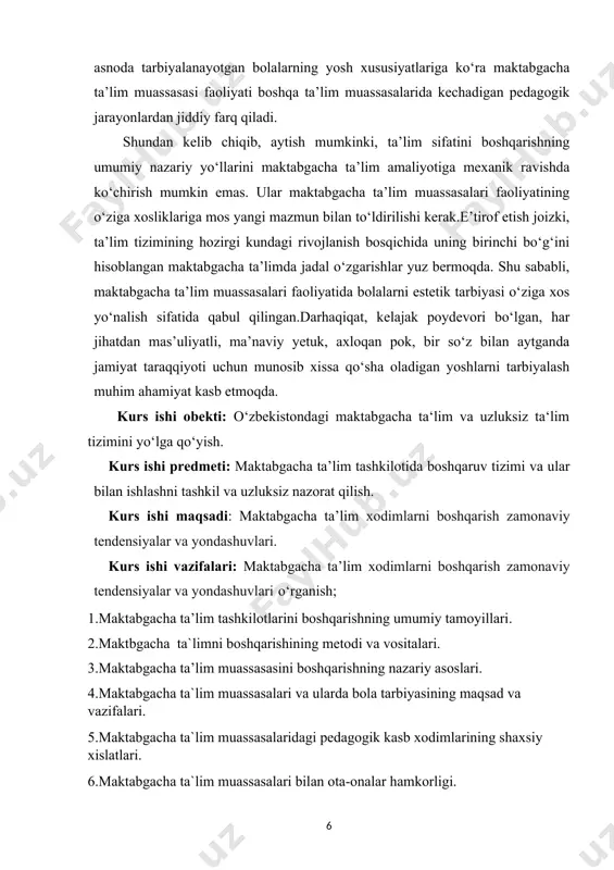 etishi va kerakli vaqtda boshqaruv faoliyatiga oʻzgartirish kiritishi bilan bogʻliq. taʼlim tashkilotining yuqori samaradorlik koʻrsatkichlariga yoʻnaltirilganligi boshqaruvning tegishli darajasiga qoʻyiluvchi bir qator talablarni ifodalaydi. maktabgacha taʼlim tizimini boshqarishda yangi yondashuvlarga asoslanib, zamonaviy direktor layoqatli mutaxassis fazilatlariga ega boʻlishi bilan birga, yuqori professional muloqot madaniyati va axloqiy-etik meʼyorlarga ega boʻlishi kerak. bugungi kunda maktabgacha taʼlim tizimida turli xil maktabgacha taʼlim tashkilotlari mavjud, takomillashtirilgan pedagogik texnologiyalar va usullar yuzaga kelib, amalda qoʻllanilmoqda, innovatsion faoliyat ommalashmoqda. asosan maktabgacha taʼlimning yoʻnalish va talablari oʻzgartirilmoqda. aynan shuning uchun taʼlim muammolarini zamonaviy darajada hal eta oluvchi yangi avlod direktori zarur. yangi turdagi direktor jamoa bilan ishlashda tabaqalashtirilgan yondashuvni amalga oshirishi, ularning qobiliyatlari, shuningdek ehtiyojlari va kasbiy talablarini hisobga olishi kerak. direktor uchun xodimlarning tashabbusini maʼqullash, ularning ijodiy salohiyatini rivojlantirishga hissa qoʻshish, shuningdek, har bir xodimini harakatga unday olishi muhimdir. bugungi kunda zamonaviy pedagogik taʼsir koʻrsatish uslublariga ega, bundan tashqari boshqaruv mahoratini biluvchi mutaxassis zarur. maktabgacha taʼlim …