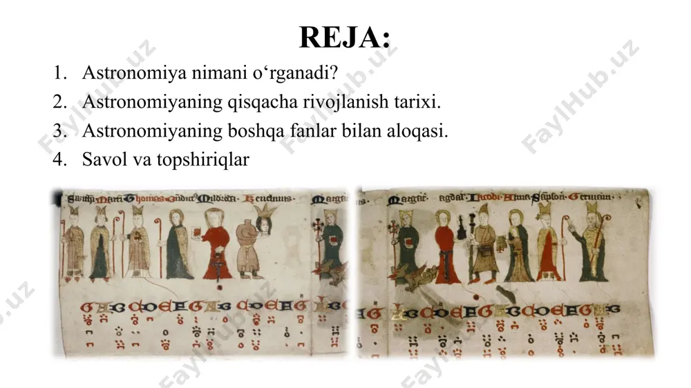 a’ni markazda yer joylashgan degan nazariyasi yotgan, olam tuzilishi haqidagi yangi ta’limotni yaratdi bu ta’limotiga ko‘ra, o‘sha paytda ma’lum bo‘lgan beshta planeta (merkuriy, venera, mars, yupiter va saturn) yer atrofida episikl deyiluvchi aylanalar bo‘ylab, mazkur episikllarning markazlari esa, deferent deyiluvchi katta aylanalar bo‘ylab aylanadi. garchi bu geosentrik nazariya olam tuzilishining haqiqiy manzarasini aks ettirmagan bo‘lsa-da, biroq u salkam o‘n besh asr davomida tan olinib kelindi. ix-xv asrlarda, yaqin va o‘rta sharq hamda markaziy osiyo mamlakatlarida yirik astronomik rasadxonalar qurilib ishga tushirildi. ularda al-battoniy, al- xorazmiy, al-farg‘oniy, abu mahmud xo‘jandiy, abu al-vafo buzjoniy, abdurahmon as-so‘fiy va ibn yunus kabi mashhur ajdodlarimiz ijod qildilar. x-xi asrda ijod etgan mashhur o‘zbek olimi beruniyning astronomiyaga oid 40 dan ortiq asari ma’lum bo‘lib, ularda quyosh, oy va sayyoralar harakati, ularning tutilishi, kalendarlarga oid ko‘plab ma’lumotlar keltirilgan edi. xv asrda sharq astronomiyasining yana bir buyuk namoyandasi mirzo ulug‘bek samarqandda dunyoda eng yirik astronomik rasadxonani ishga tushirdi. …