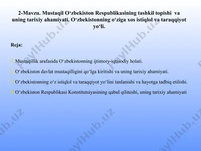 o‘zbekiston respublikasining istiqlol va taraqqiyoti — PPT
