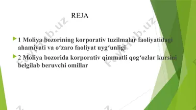 korporativ moliya — PPTX