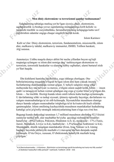 diniy ekstremizm va terrorizmni tushunish — DOC