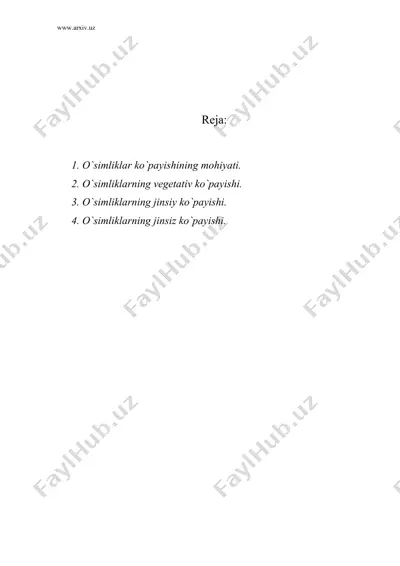 o`simliklarning ko`payishi, usishi va rivojlanish — DOC
