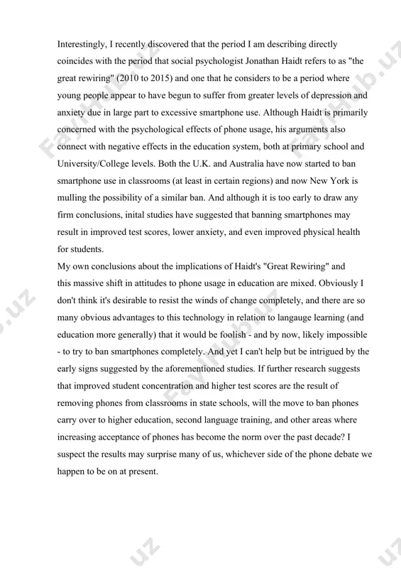 ently discovered that the period i am describing directly coincides with the period that social psychologist jonathan haidt refers to as "the great rewiring" (2010 to 2015) and one that he considers to be a period where young people appear to have begun to suffer from greater levels of depression and anxiety due in large part to excessive smartphone use. although haidt is primarily concerned with the psychological effects of phone usage, his arguments also connect with negative effects in the education system, both at primary school and university/college levels. both the u.k. and australia have now started to ban smartphone use in classrooms (at least in certain regions) and now new york is mulling the possibility of a similar ban. and although it is too early to draw any firm conclusions, inital studies have suggested that banning smartphones may result in improved test scores, lower anxiety, and even improved …