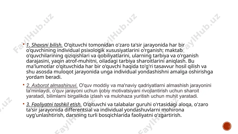 aruvchi omillar quyidagilar axborot omili; hulq omili munosabat omili pedagogika nizoning echimi va uni boshqarish texnalogiyasi pedagogik nizolar, ziddiyatlarni, to‘qnashuv, qarama-qarshilik mojorolarni pedagoglar va o‘quvchilar o‘rtasida yuzaga kelmasligi uchun o‘qituvchi ziddiyatlarini oldini ola bilishi lozimdir. zamonaviy tarzda biz nizolarni boshqarishimiz ziddiyatlarni munosabatlarini to‘g‘ri echimini topishimiz kerak. birinchi prezidentimiz islom karimov aytganidek: “ilm” ma’rifat biz uchun bugun ham o‘z ahamiyatini yo‘qotgani yo‘q, yo‘qolmaydi ham. aql zakovatli yuksak ma’naviyatli kishilarni tarbiyalay olsakkina, oldimizga qo‘ygan maqsadlarimizga erisha olamiz. mustaqil o‘zbekistonning kelajagi bo‘lgan sog‘lom avlodni tarbiyalash nozik, nihoyatda katta diqqat e’tiborni talab qiladigan, ichki ziddiyatli jarayondir. shunday ekan o‘qituvchi, o‘quvchi va talabaning shakllanish jarayonini zo‘r havas va sinchkovlik bilan kuzatish lozim. u pedagogik jarayonni barqaror ekan, pedagogik bilim va mahorat egasi bo‘lishi kerak. pedagogik nizolarni hal etishda bir qator yo‘l tutiladi. ular orasida eng samarali yo‘llar quyidagilar sanaladi: qulay echimlarni taklif qilish. man etilgan usullarni qo‘llamaslik, shakllardan foydalanmaslik shikoyatlar sonini qisqartirish ikkinchi darajali masalalarni …