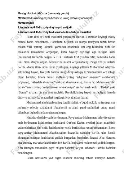 hadis ilmi va imom ismoil al-buxoriyning asari — PDF