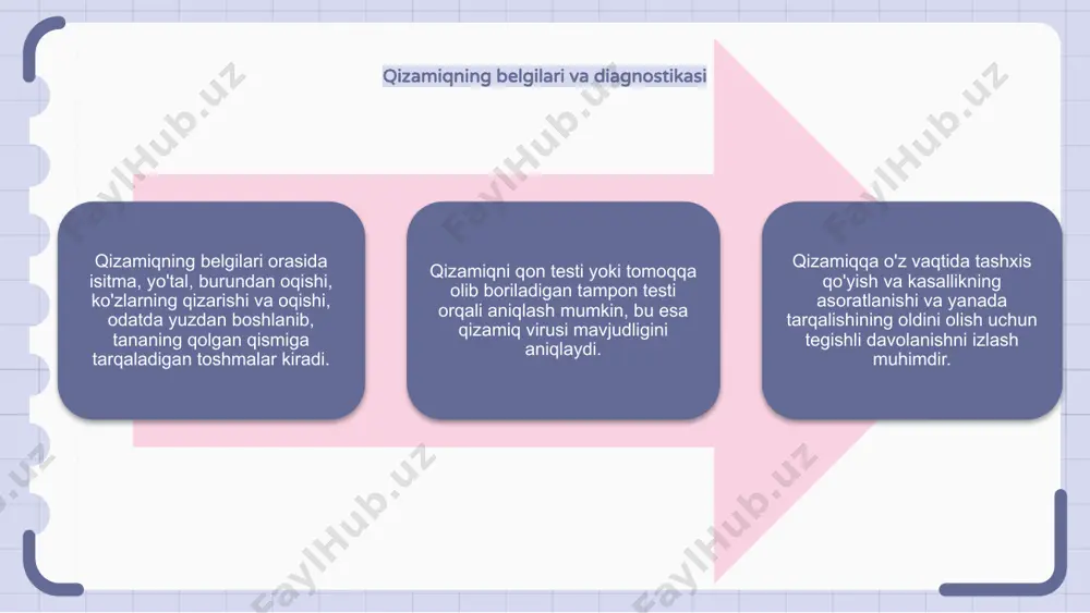 i kamaytirish uchun juda muhimdir. qizamiq va emlash strategiyalari qizamiq - nafas olish tomchilari orqali yuqadigan o'ta yuqumli virusli kasallik. bu, ayniqsa yosh bolalarda jiddiy asoratlarni keltirib chiqarishi mumkin. immunizatsiya strategiyalari qizamiq tarqalishining oldini olishda hal qiluvchi rol o'ynaydi. emlash dasturlari butun dunyo bo'ylab qizamiq bilan kasallanganlar sonini kamaytirishda muvaffaqiyatli bo'ldi. odamlar o'zlarini va boshqalarni ushbu oldini olish mumkin bo'lgan kasallikdan himoya qilish uchun qizamiqga qarshi emlashdan xabardor bo'lishlari muhimdir. qizamiq va kasalliklarni nazorat qilishning kelajagi qizamiq, o'ta yuqumli virusli kasallik, asrlar davomida aholi salomatligi uchun muhim muammo bo'lib kelgan. emlash sa'y-harakatlari tufayli 2000 yildan beri dunyo bo'ylab qizamiq bilan kasallanish 80% ga kamaydi. biroq, bir qator mamlakatlarda so'nggi paytlarda avj olish qizamiq hali ham tahdid ekanligini va kasalliklarga qarshi kurashning kelajagi yuqori emlash stavkalarini saqlab qolishga bog'liqligini eslatib turadi. e'tiboringiz uchun rahmat