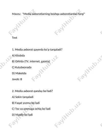 media axborotlarning boshqa axborotlardan farqi — DOCX