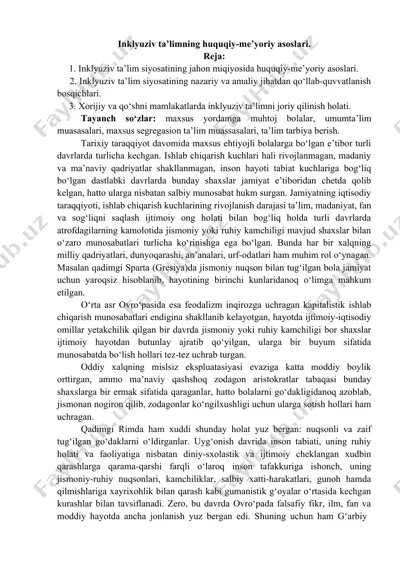 inklyuziv ta’limning huquqiy-me’yoriy asoslari — DOC