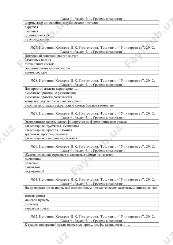ей среды относятся кровь, лимфа, хрящ, кость и…. ретикулярная ткань эпителиальная ткань гладкая мышечная ткань нервная ткань №33. источник: қодиров и.қ. гистология. тошкент. –“университет”, 2012. глава-4 ; раздел-4.1 ; уровень сложности-1 определите клетку без ядер и органелл эритроциты базофилы эозинофилы нейтрофилы №34. источник: қодиров и.қ. гистология. тошкент. –“университет”, 2012. глава-4 ; раздел-4.1 ; уровень сложности-1 найдите клетку среди эритроцитов, содержащую митохондрии, рибосомы, эндоплазматическую сеть ретикулоцит сфероцит дискоцит эхиноцит №35. источник: қодиров и.қ. гистология. тошкент. –“университет”, 2012. глава-4 ; раздел-4.1 ; уровень сложности-1 определите быстро обновляющуюся ткань кровь хрящевая мышечная рыхлая соединительная ткань №36. источник: қодиров и.қ. гистология. тошкент. –“университет”, 2012. глава-4 ; раздел-4.1 ; уровень сложности-1 раствор, в котором происходит гемолиз эритроцитов гипертонический гипотонический изотоничесний физиологический №37. источник: қодиров и.қ. гистология. тошкент. –“университет”, 2012. глава-4 ; раздел-4.1 ; уровень сложности-1 функция эозинофилов: снижение свертываемости крови фагоцитоз расщепление гистамина крови синтез иммуноглобулинов №38. источник: қодиров и.қ. гистология. тошкент. –“университет”, 2012. глава-4 …