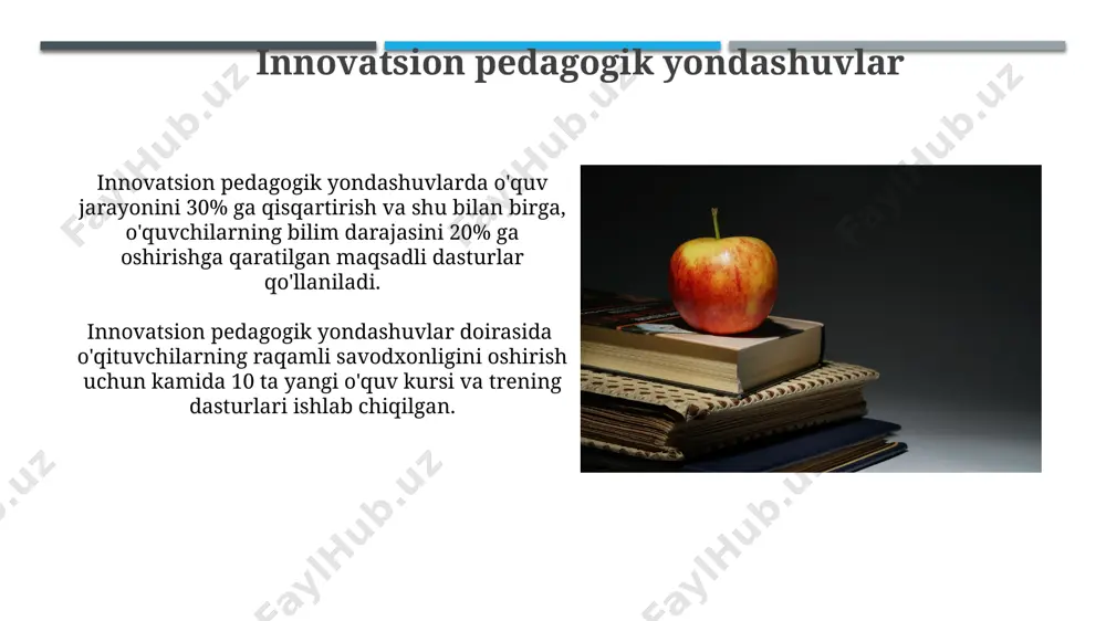 uvlarni sintez qilish va yangi, innovatsion usullarni yaratishga imkon beradi. taqqoslash pedagogikasi, 2 dan ortiq ta’lim tizimlarini tahlil qilib, ularning kuchli va kuchsiz tomonlarini aniqlash orqali, ta’lim sifatini yaxshilashga qaratilgan. taqqoslash pedagogikasi vazifalari taqqoslash pedagogikasi, 2 yoki undan ortiq ta'lim tizimlarini chuqur tahlil qilish orqali, eng samarali o'qitish uslublari va strategiyalarini aniqlashni maqsad qiladi. ushbu pedagogika yordamida kamida 3 ta turli mamlakatning ta'lim dasturlari va o'quv natijalarini taqqoslash orqali, o'quv jarayonini optimallashtirish bo'yicha tavsiyalar ishlab chiqiladi. ta'lim sifatini yaxshilash ta'lim sifatini baholash tizimini takomillashtirish uchun 3 ta yangi mezon qo'shilib, o'quv jarayonining samaradorligini 15% ga oshirishga erishiladi. o'quvchilarning akademik ko'rsatkichlarini 20% ga oshirish maqsadida, yangi pedagogik texnologiyalarni joriy etish va amaliyotga tatbiq etish bo'yicha 10 ta innovatsion loyiha amalga oshiriladi. e'tiboringiz uchun rahmat @taqdimot_robot image1.jpg image2.jpg image3.jpg image4.jpg image5.jpg image6.jpg image7.jpg image8.jpg image9.jpg image10.jpg image11.jpg image12.jpg