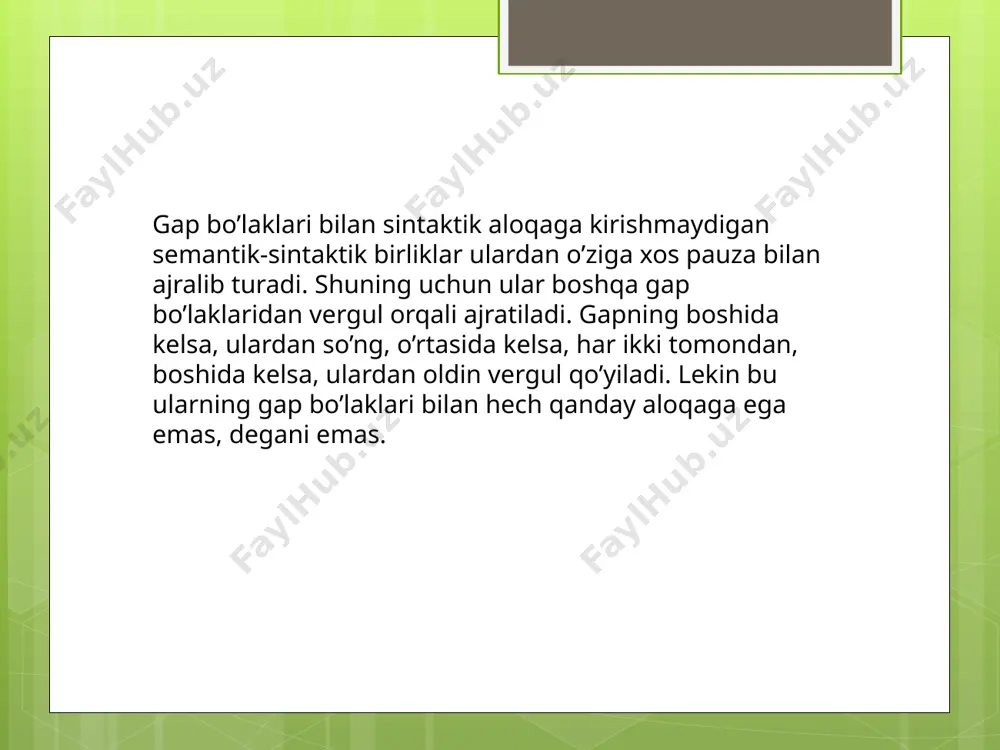 kuchaytirish uchun ba'zan undalma takrorlanib qo'llaniladi. masalan: bolam, jon bolam, o'zingni extiyot qil... xo'pmi, jon bolam ! tushundingmi-a ! undalmani kuchli ifodalash uchun undalma oldindan e, xoy, obbo, ox kabi undovlar xam qo'llaniladi. masalan: ex, bolam. dadangning ishi ko'payib ketdi.ba'zan undovlar undalma vazifasida qo'llash mumkin. masalan: dada-chi, dada, bugun bog'chada poyezdg'poyezd o'ynadik. undalmalr nutq qaratilgan ob'yektni ifodalaydi. ob'yekt esa uch xil bo'lishi mumkin. 1. shaxs 2. shaxs bo'lmagn jonli predmet 3. jonsiz predmet. 4. undalmalar shaxsni ifodalaganda, kishining nomi, familyasi, taxallusi, qarindoshligi, yoshi, jinsi, kasbi, unvoni va boshqa xususyatlarini ko'rsatish mumkin. masalan : 1.sobir umarovich, sizni tabriklayman. 2. qani, dakang xo'roz,zakazingni qila ber. 3. xech qayerga borma, musa tog'a, xech qayerga. 4. xammamizga xam ruxsat eting,o'rtoq leytenant . 2.undalma jonli predmet bo'lishi mumkin. bunday undalmalar xayvon, parranda, xashorat nomlari bo'lib, ko'pincha, masal, matal, ertak, xamda she'ryatda qo'llanishi mumkin. masalan : 1. xoy tulkivoy, qayoqqa ketyapsan? 2. ayiq polvon, o'rmonga birga …
