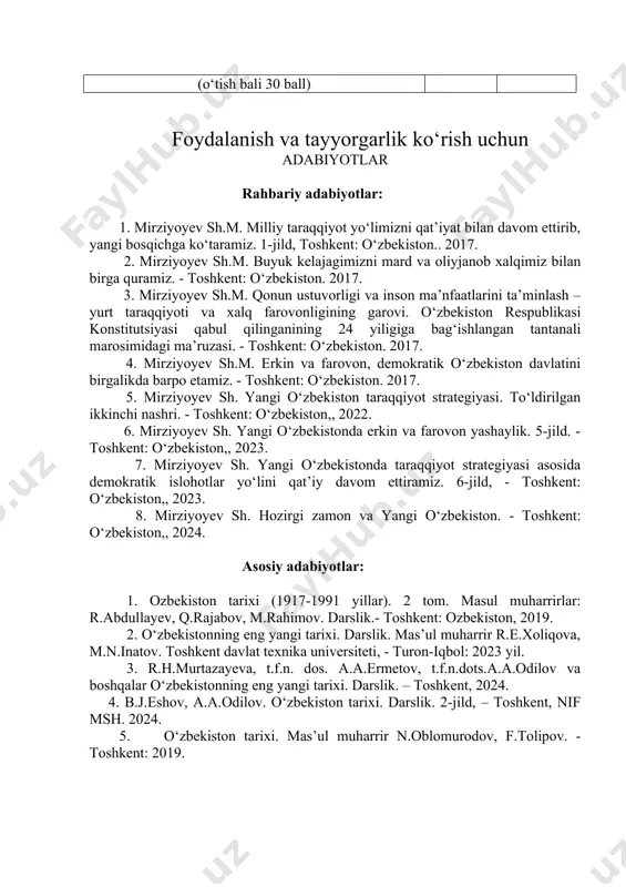 "o‘zbekistonning eng yangi tarixi" fanidan ob uchun savollar va topshiriqlar majmuasi - Page 5