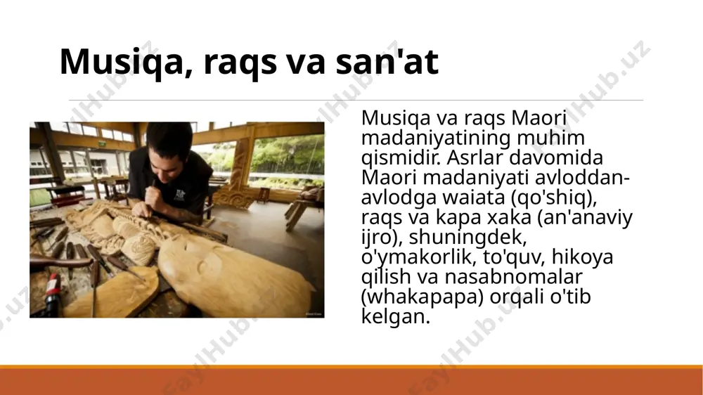 utunli, tuproqli hid bilan to'ldirilgan. teriga siyoh merosi tā moko - maori tatuirovkasi san'ati - madaniy meros va o'ziga xoslikning noyob ifodasidir. bu shaxsning whakapapa (ajdodlari) va shaxsiy tarixini aks ettiradi. ilgari, bu ijtimoiy mavqe, bilim, ko'nikma va turmush qurish huquqining muhim belgisi edi. an'anaga ko'ra, erkaklar yuzlari, dumbalari va sonlarida moko olishgan. odatda ayollar lablari va iyaklariga moko kiyib yurishgan. moko ba'zan tananing boshqa qismlariga, jumladan peshona, bo'yin, orqa, oshqozon va buzoqlarga qo'llanilgan. maori an'analarini amalda sinab ko'ring maori madaniyatiga sho'ng'ish uchun eng yaxshi joy - bu marae. yangi zelandiya bo'ylab, jumladan, shimoliy lend, oklend, rotorua va kenterberida tashkil etilgan turlar an'anaviy maori tilini maraeda kutib oladi, u erda siz maori nutqlari va qo'shiqlarini eshitasiz, o'yilgan yig'ilish uylarini ko'rasiz, mahalliy aholi bilan uchrashasiz (siz ularni salomlashasiz). an'anaviy burun bosish) va tuproqli pechlarda pishirilgan hangi ziyofatidan bahramand bo'ling. rotorua shahridagi te puia rotorua shahridagi te puia , maori san'at va …