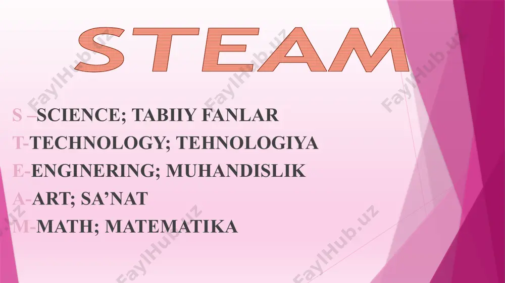 ilishi mumkin bo’lgan bilimgina haqiqatan ham qadrlidir. steam ta’limi bolalarning quyidagi muhim hususiyatlarini rivojlantirishga yordam beradi: -muommolarni keng qamrovli tushinish -ijodiy fikrlash -muhandislik yondashuv -tanqidiy fikrlash -ilmiy metodlarni tushinish va qo’llay olish -dizayn asoslarini tushunish steam yondashuvining eng mashhur namunasi — massachusets texnologiya instituti. ushbu dunyo universitetining shiori «mens et manus» (aql va qo’l). massachusets texnologiya instituti bolalarga steam tushunchasini oldindan o’rganish va tanishish imkoniyatini berish uchun steam kurslarini ishlab chiqdi va hattoki ba’zi ta’lim muassasalarida steam o’quv markazlarini yaratdi. statistikaga ko’ra, 2011 yildan buyon steam-kasblarga bo’lgan talab darajasi 17% ga oshdi, oddiy kasblarga bo’lgan talab esa faqat 9,8% ga oshdi, bu esa butun dunyo bo’ylab ushbu ta’lim tizimiga katta talabni ko’rsatadi. lekin bunday yuqori talab nima bilan bog’liq? ko’pgina mamlakatlarda steam-ta’lim ba’zi sabablarga ko’ra ustuvor ahamiyatga ega: yaqin kelajakda dunyoda va shuning uchun o’zbekistonda muhandislar, yuqori texnologiyali ishlab chiqarish mutaxassislariga talab juda yuqori bo’ladi. uzoq kelajakda biz tabiiy fanlar …