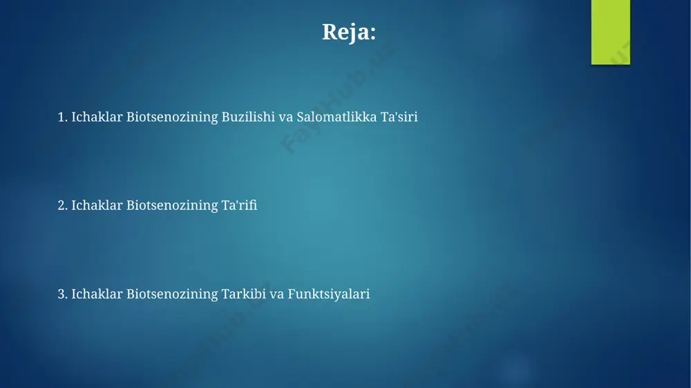 . ichaklar biotsenoozining tarkibiga 100 dan ortiq turli bakteriya turlari, shuningdek, arxeyalar va qo'ziqorinlar kiradi, ularning umumiy soni 10¹⁴ hujayraga yetishi mumkin. ichaklar biotsenozining kelajakdagi tadqiqotlari ichaklar biotsenozining sog'lomlashtirishga ta'sirini baholash uchun prebiotiklar va probiotiklarning 3 ta turini qo'llash orqali 6 oylik davom etgan randomizatsiyalangan nazoratli sinovlar o'tkazilishi rejalashtirilgan. ichaklar mikrobiotasining turli kasalliklar (masalan, 2-toifa diabet, semirish) patogenezidagi rolini aniqlash uchun ko'p markazli klinik tadqiqotlar o'tkazish zarur, bu tadqiqotlar kamida 500 ishtirokchini o'z ichiga olishi kerak. disbioz va uning sabablari ichak disbiozining sabablari orasida antibiotiklarni nazoratsiz qabul qilish, noto'g'ri ovqatlanish, stress va immunitet tanqisligi kabi omillar muhim rol o'ynaydi, bu 80% dan ortiq holatlarda uchraydi. disbioz, ichak mikrobiotasining 100 trillion dan ortiq mikroorganizmlarining nomutanosibligi natijasida yuzaga keladi, bu esa immunitet tizimining ishlashini buzadi va yallig'lanish jarayonlarini kuchaytiradi. ichaklar biotsenozi va ovqat hazm qilish probiyotiklarning qo'llanilishi, ya'ni lakto va bifidobakteriyalar, ichaklar biotsenozini yaxshilash orqali ovqat hazm qilish tizimining 70% gacha bo'lgan …
