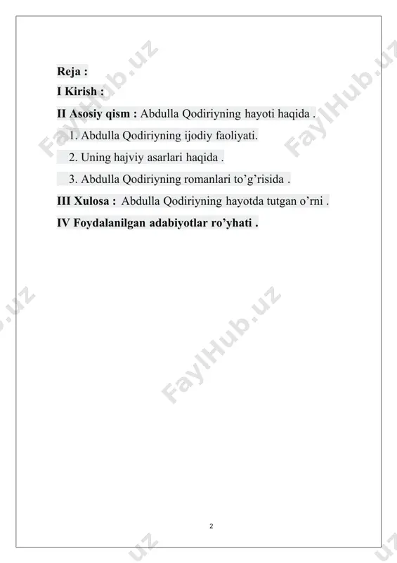 ladi, mahalliy savdogarlarga kotiblik va gumashtalik qildi (1907–15). 1917-yil oktabr davlat toʻntarishidan soʻng eski shahar ozuqa qoʻmitasining sarkotibi (1918), „oziq ishlari“ gazetasining muharriri (1919), kasabalar shoʻrosining sarkotibi (1920), „mushtum“ jurnalining tashkilotchilaridan va tahrir hayʼati aʼzosi (1923–26). ijodi abdulla qodiriy ijodiy faoliyatining boshlanishi 1910-yillarning oʻrtalariga toʻgʻri keladi. „sadoi turkiston“ gazetasining 1914-yil 1-aprel sonida abdulla qodiriy imzosi bilan „yangi masjid va maktab“ sarlavhali xabar bosiladi. bu boʻlajak adibning matbuotdagi dastlabki chiqishi edi. oradan koʻp oʻtmay, uning „toʻy“, „ahvolimiz“, „millatimga“, „fikr aylagil“ kabi sheʼrlari, „baxtsiz kuyov“ dramasi, „juvonboz“ hikoyasi chop etiladi (1914—1915). abdulla qodiriy ijodining dastlabki namunalari boʻlgan bu asarlar millatparvarlik, maʼrifatparvarlik ruhida yozilgan boʻlib, jadidchilik gʻoyalari bilan sugʻorilgandir. muallif unda xalqning zabun holatidan kuyib soʻzlaydi, millatni uygʻonishga daʼvat etadi, fikrlashga chorlaydi. abdulla qodiriyning „uloqda“ hikoyasi (1916) avvalgi asarlari bilan tenglashtirib boʻlmaydigan darajada yuqori boʻlib, xx tongidagi oʻzbek realistik adabiyotining choʻqqisi, realistik hikoyaning eng yaxshi namunasi hisoblanadi. hikoyalari abdulla qodiriyning 1917-yil oktabr toʻntarishidan …