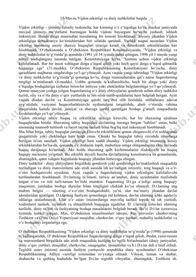vijdon erkinligi va diniy tashkilotlar — DOC