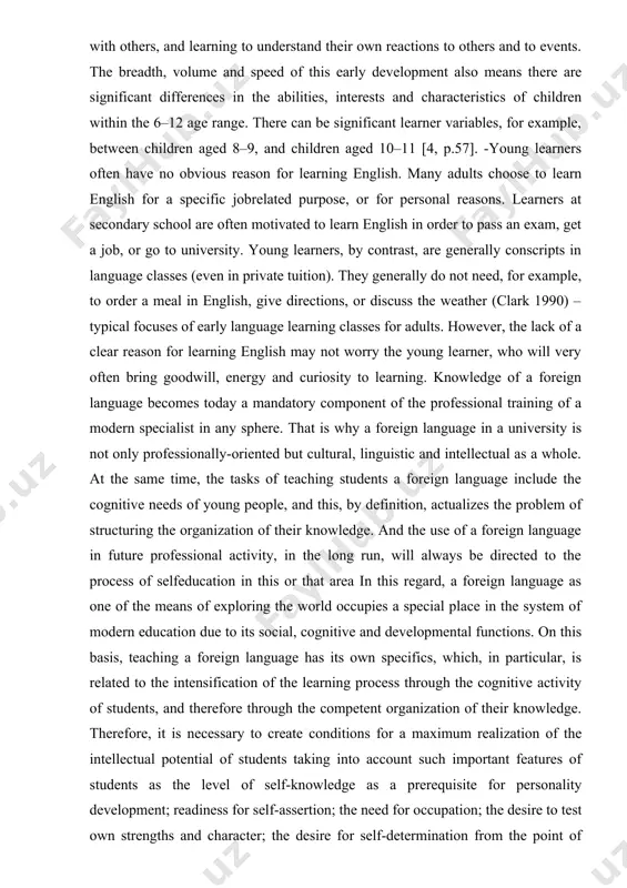 f a foreign language is considered as a set of elements that makes up a single whole; implementation of educational work in each specific case is ensured by the correspondence of the organization of the educational process to its content at the level of the modern science. in this regard, the organization of knowledge in the course of studying a foreign language is carried out within the framework of teaching students productive social interaction in a foreign environment. this implies the development of logical, critical and creative thinking; mandatory availability of independent work focused on the application of acquired knowledge, skills, and experience in practice. thus, in order to achieve the goal of teaching students a foreign language in the context of organizing their knowledge the educational process in the university should be organized in such a way that it is as efficient and optimal as possible. this poses the …