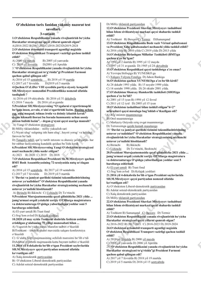 o’zbekiston tarix fanidan yakuniy nazorat test savollari — DOCX