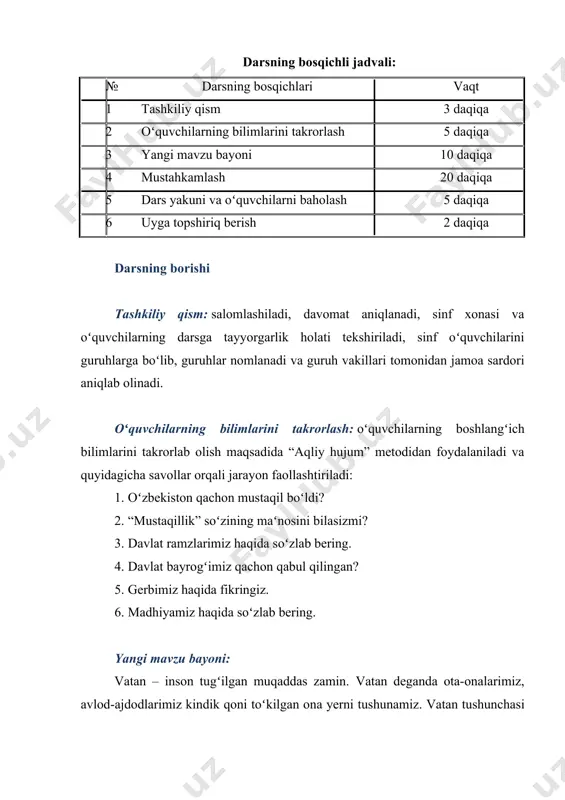 ar amalga oshirilmoqda. xabaringiz borki, oʻzbekiston respublikasida 2023-yil 30-aprelda oʻtkazilgan umumxalq referendumi asosida oʻzbekiston respublikasi konstitutsiyasi toʻgʻrisida”gi oʻzbekiston respublikasi konstitutsiyaviy qonuni 2023-yil 1-maydan eʼtiboran kuchga kirdi hamda mana shu qabul qilingan qonun asosida 2023-yil 9-iyul kuni muddatidan ilgari oʻzbekiston respublikasi prezidenti saylovi oʻtkazildi. bugun mamlakatimiz yangi davr ostonasida turibdi. yaʼni, oʻttiz ikki yildan ziyod vaqt mobaynida mustaqil oʻzbekiston davlatimizning huquqiy asosini taʼminlab kelgan, bugungi farovon hayotimiz uchun mustahkam omil boʻlgan konstitutsiyamizni yangi davr ruhiga monand yangi tahrirda qabul qildik. yangi tahrirdagi konstitutsiyada taʼlim olish huquqi va imkoniyati kengaytirildi. hozirgi “yangi oʻzbekiston” – yangi imoratlar, yangiliklar, zamonaviy texnika va qurilishlar, umumiy qilib aytganda, yosharib, goʻzallashib, dunyoga boʻy-bastini koʻrsatayotgan yashil zamin demakdir. shu qatorda qadimiy qadamjolarimiz, buyuk ajdodlarimizning tabarruk nomlari qayta tiklandi, yurtimiz jahonga yuz tutdi. istiqlol tufayli yurtimizning har bir goʻshasi, hatto eng chekka qishloqlari ham bunyodkorlik, obodonchilik, ulkan qurilish ishlari natijasida oʻzgacha qiyofa kasb etdi. yosh avlodga nisbatan gʻamxoʻrlik, e’tibor …