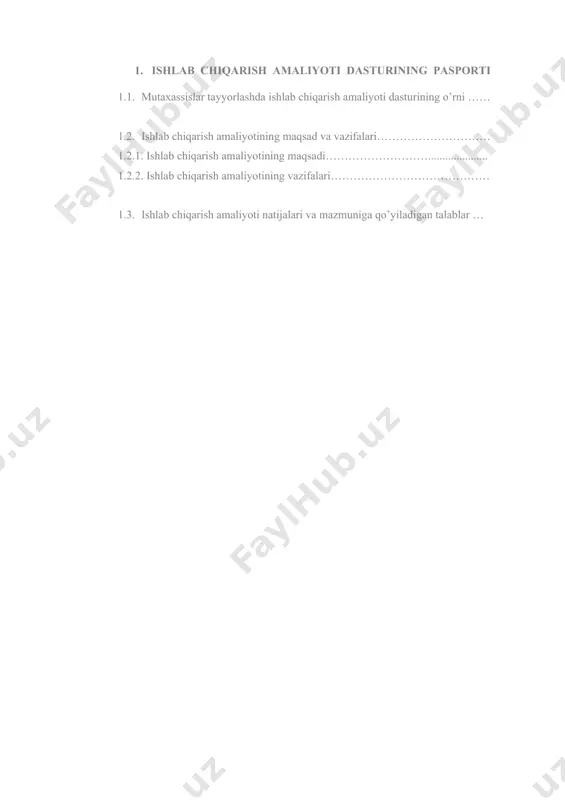 ish amaliyoti natijalari kompeten-siya kodi kompetensiya nomi amaliyot natijasi nomi кк-1.1. axborot kutubxona muassasasi ishini tashkil etadi va boshqaradi · axborot kutubxona muassasalari ishini tashkil etish va boshqarish · axborot kutubxona muassasasining barcha ish turlarini tashkil etishni va boshqarishni bilish. kk-1.2. axborot kutubxonaning ish rejasi bo`yicha faoliyat yuritish · axborot kutubxona muassasasi ish rejasini tuzishni bilish · belgilangan ish reja asosida faoliyat yuritishni o`rganish. kk-1.3. ommaviy tadbirlar o`tkazish · ommaviy tadbirlar o`tkazishning turi va usullari bilan tanishish · ommaviy tadbirlarda savol-jabob qilishni bilish kk-1.4. kutubxona hisobotini yuritish - kutubxona hisobotini turlarini tuliq o`rganish. -kutubxona hisobotini yuritishni bilish va amalda bajarishni o`rganish kk-1.5. kutubxonaning asosiy hujjatlari (kundalik, kutubxona formulyari, jamlama hisobga olish kitobi) yuritish kutubxonaning me`yoriy hujjatlari bilan tanishish kundalik,kitobxon formulyari, jamlama hisobga olish kitobini yuritishni bilish. 2. ishlab chiqarish amaliyoti taqvimiy mavzular rejasi t/r amaliy mashg’ulot mavzusi ajra-tilgan soat amaliyot natijasi ii-semestr 120 soat i kutubxonаshunoslik 42 1 axborot kutubxona …