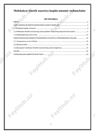 molekulyar kinetik nazariya haqida kurs ishi — DOCX