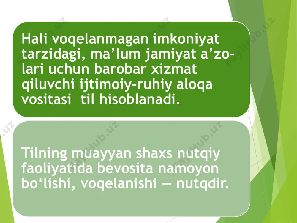 n. kiradi. nutq madaniyati fani tilning hamma sohalari bo’yicha adabiy til normalarini tadqiq qilib boradi. eng maqbul hodisalarning adabiy normasini mustahkamlash uchun tavsiyalar beradi. biroq bu fan adabiy normalarni yaratmaydi, ba’zi bir hodisalarni norma sifatida majburan kiritmaydi. balki o’zbek milliy adabiy tili faoliyati, uning rivojlanishini kuzatib boradi, obektiv qonunlarni kashf etadi, shular asosida ta’lim beradi. nutq madaniyati o’zbek tilshunosligining nazariy bilimlariga suyangan holda to’g’ri va chiroyli nutq tuzish san’atini o’rgatadi. u tarbiyashunoslikning ma’lum sohasi sifatida chiroyli nutq sifatlari, nutq uslublari, kamchilik va xatolari, nutqiy asoslari, ko’rinishlari hamda talaffuzga doir muammolari yuzasidan bilim beradi. kishilarda madaniy nutq malakasini shakllantirish, ya’ni adabiy til, umumtil mezonlariga, mavjud qoidalarga to’la amal qilgan holda nutq tuzish malakasini shakllantirish nutq san’atining asosiy vazifalaridir. shu bilan birga yaxshi nutqni baholash va targ’ib qilish ham uning vazifasi doirasiga kiradi. topshiriq. matnni o’qing. mazmunini so’zlab bering. nutq madaniyatining jamiyatdagi ahamiyati haqida o’z fikr-mulohazalarinigizni og‘zaki bayon qiling. «ayni paytda nutqiy …