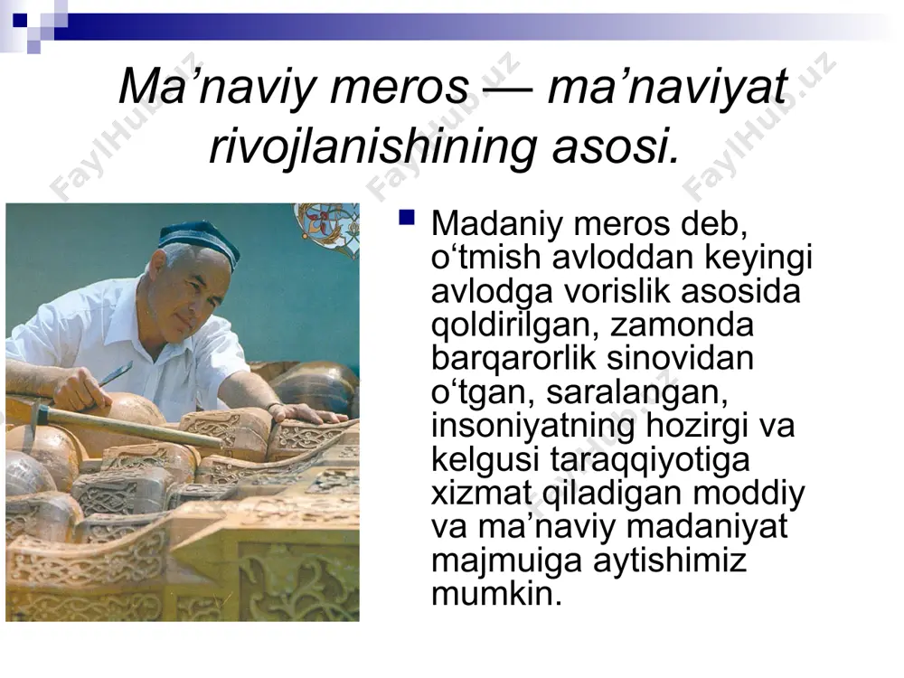 i omil bo’lib kelayotganini alohida ta’kidlash joiz. nega deganda, insoniylik, mehr-oqibat, halollik, oxiratni o’ylab yashash, yaxshilik, mehr-shafqat singari xalqimizga mansub bo’lgan fazilatlar aynan shu zaminda ildiz otadi va rivojlanadi”.kitobda yana shunday deyiladi: “... xalqimizning ma’naviyatini shakllantirishga, har qaysi insonning olloh marhamat qilgan bu hayotda to’g’ri yo’l tanlashi, umrning mazmunini anglashi, avvalambor, ruhiy poklanish, yaxshilik va ezgulikka intilib yashashida uning ta’sirini boshqa hech qanday kuch bilan qiyoslab bo’lmaydi”. tabarruk siymolarning millatimiz ma’naviy takomiliga qo’shgan xizmatlari xalqimizning o’tmishda islom ilmlari rivojiga qo’shgan ulkan hissalarini jahon tan olgan ulug’ allomalari imom buxoriy, imom termiziy, imom moturidiy, burhoniddin marg’inoniy, buyuk tasavvuf pirlari abduxoliq g’ijduvoniy va bahouddin naqshband kabi tabarruk siymolarning millatimiz ma’naviy takomiliga qo’shgan xizmatlari, matematika va astronomiya singari aniq fanlar; mediцina, farmakognoziya , mineralogiya kabi tabiiy fanlar; logika, filologiya va jamiyatshunoslik fanlari sohalarida jahon ilmi rivojiga barakali ta’sir ko’rsatgan qomusiy allomalar muhammad ibn muso xorazmiy, ahmad farg’oniy, abu rayhon beruniy, ibn sino, mahmud …