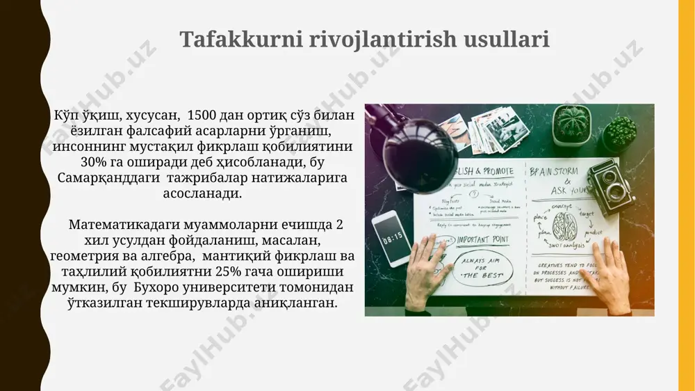 adqiqotlar ko'rsatishicha, xotira effektlari (memory effects) va qisman ma'lumotlarga asoslangan fikrlash (partial information processing) o'zbekistondagi talabalarning 30% da kognitiv xatolarga olib kelmoqda. e'tiboringiz uchun rahmat @taqdimot_robot image1.jpg image2.jpg image3.jpg image4.jpg image5.jpg image6.jpg image7.jpg image8.jpg image9.jpg