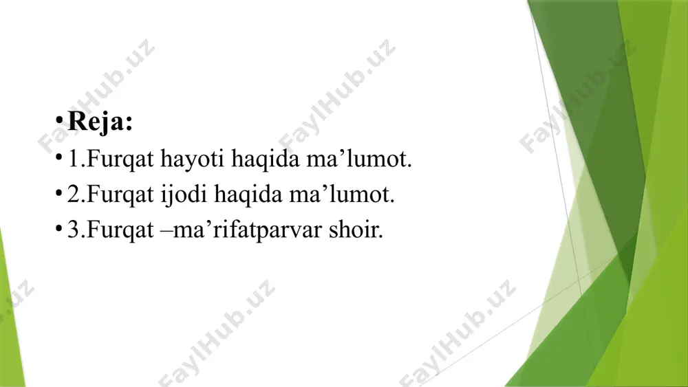 zu, mazmun va shakl rang-barangligi jihatidan ham, sermahsulligi jihatidan ham diqqatga sazovor. u mumtoz she’riyat an’analari ruhida ko‘plab ishqiy g‘azallar, muxammaslar yaratgan. alisher navoiy asarlariga go‘zal nazira va taxmislar bog‘lagan, uning she’rlarida ijtimoiy ruh va zamonaviylik tobora keng o‘rin egallay boshlagan masalan, «bo‘ldi» radifli muxammasi va boshqa she’rlarida. furqat xalqning siyosiy huquqsizligi va iqtisodiy nochor ahvolidan qayg‘irgan («ne jurm o‘ttiki bizdin, bunchalik ...) qo‘qon xonligining uzil-kesil tugatilib, batamom mustamlakaga aylantirilishi voqeasiga bog‘liq holda yaratilgan: «demish xon bir kunikim, davru davronlar qayon qoldi?» misrasi bilan boshlanuvchi muxammasi ham furqatning shu davrdagi ijodi mahsulidir. toj-u taxtdan, sha’n-u shavkat va a’yonlardan mahrum bo‘lgan xudoyorxon nomidan bitilgan bu asar ham shoir ijodida zamonaviy ijtimoiy mavzu keng o‘rin egallaganlining isbotidir. furqatning ijodiy merosida an’anaviy she’riy turlar, o‘zbek mumtoz adabiyotidagi asosiy mavzular yetakchi o‘rin egallaydi. uning g‘azal va muxammaslari, bog‘lagan taxmislari o‘zining hayotiyligi, musiqiyligi, nihoyatda samimiyligi bilan o‘quvchini maftun etadi. g‘azallari: «bahor ayyomida gulgasht etarga bir …