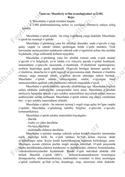 masofaviy ta'lim texnologiyalari va lms — DOCX