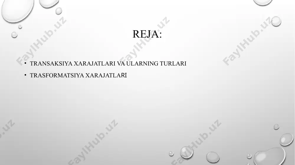 tifikatsiyalash xarajatlari - axborot xarajatlari mavjudligini ehtimol tutish muhim holat hisoblanadi. bozorda sotuvchilar va xaridorlarning soni, tovarning bir xillik darajasi, ularning bozorda ishtirok etishi vaqti , bozorning geografik davomiyligi axborot xarajatlarining miqdorini belgilab beruvchi asosiy omillar bo`lib hisoblanadi. bunda oqilona tanlov modeli o`zgarmaydi, lekin unga qo`shimcha shartlar kiritiladi: bitim haqidagi qo`shimcha axborotni qidirib topish xarajatlari axborotga ega bo`lishdan kutilayotgan eng yuqori daromadga tenglashtirilishi lozim. transaksiya xarajatlarini tahlil qilishdagi navbatdagi qadam shuni nazarda tutadiki, barcha transaksiya xarajatlari axborot xarajatlaridan chiqarilishi mumkin. transaksiya xarajatlari almashuv to`g`risidagi axborotni olish xarajatlari bilan u yoki bu tarzda bog`langan. masalan robinzon kruzo o`z faoliyatida transaksiya xarajatlariga emas, balki (ob-havo sharoitlari, turli boshoqli ekinlarning hosildorligi to`g`risidagi) axborot xarajatlariga duch keladi. bitim bo`yicha sherikda ehtimol tutiladigan opportunistik* fe’l-atvorning axborot xarajatlariga bog`liqligini quyidagi misolda keltirish mumkin. ma’lumki, opportunizm axborotning to`liqsizligi va asimmetrikligi sharoitida alohida shakldagi maqsadli harakat hisoblanadi. shartnoma a1 faoliyatni amalga oshirishni talab qilsin deylik, lekin, shartnoma tuzilganidan …