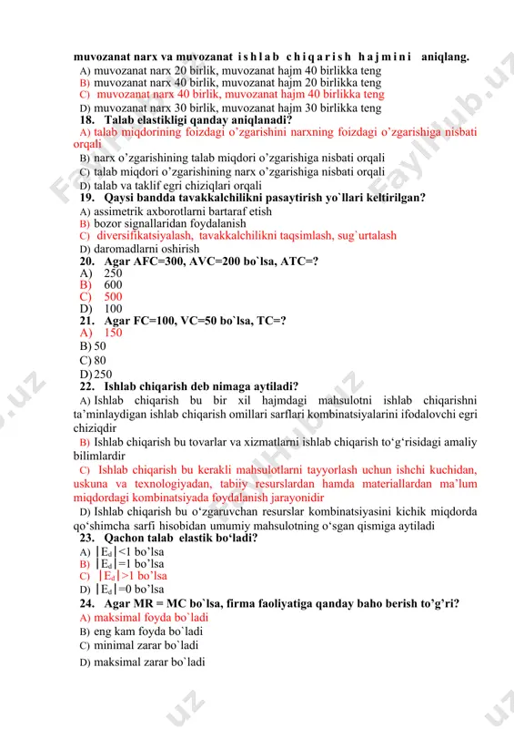 mikroiqtisodiyot nazorat test savollari - Page 3
