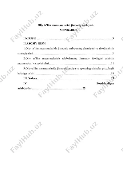 oliy ta'lim muassasalarini jismoniy tarbiyasi — DOCX