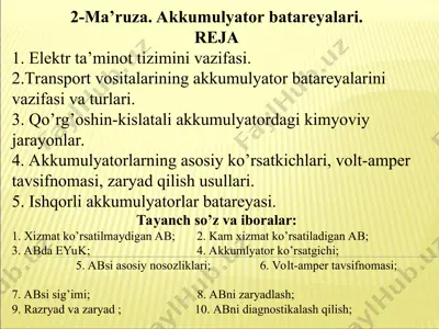akkumulyator batareyalari — PPT