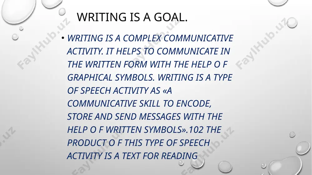 ed at developing the language and rhetorical subskills. this approach stresses three features: grammar (rules for verbs, agreements,articles, pronouns, etc), syntax (sentence structure, sentence ,boundaries, stylistic choice, etc.), and mechanics (handwriting, spelling, punctuation, etc.). 2. w riter-based approach/w riting as process/process approach to teaching writing in the el. the focus on the writer has led to the process approach which lays stress on the activities which move students from the generalization of ideas and collection of data to the production of texts (more publication). the process approachs is the dynamic, creative, unpredictable and non-liner writing. it emphasizes the writing process over the product, which is recognized as recursive process (the stages are recursive or nonliner) that encourages student to explore topics through wbecausthis approach is more beneficial for advanced students, because it belongs to the creative writing and demands complicated mental operations and activities as thinking, revising and editing 3. …