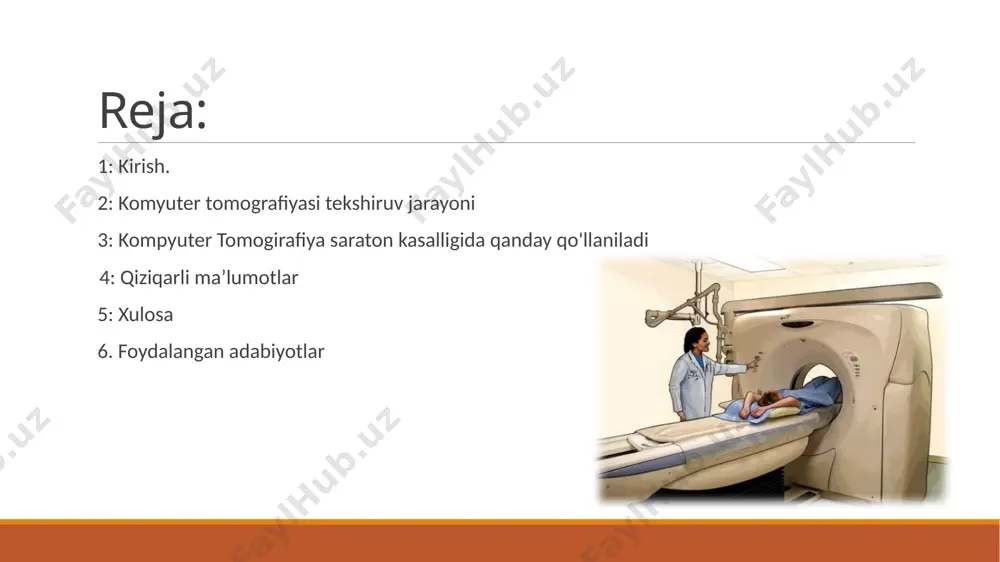 hi va tomoq yoki tananing boshqa qismlarining shishishidir. odamlar ushbu alomatlardan birini boshdan kechirsa, darhol texnologga xabar berishlari kerak, shuning uchun ularni tezda davolash mumkin. juda kamdan-kam hollarda, kt da qo'llaniladigan kontrast moddalar buyrak funktsiyasi buzilgan bemorlar kabi ayrim bemorlarda buyrak muammolariga olib kelishi mumkin kompyuter tomografiyasini tekshirish faqat shifokor tomonidan kasallikni tashxislash yoki aniqlash, kasallikning rivojlanishini kuzatish, davolanishni nazorat qilish, jarrohlik amaliyotiga tayyorgarlik ko'rish va hokazolar uchun buyuriladi. rejalashtirilgan kt tekshiruvlari mavjud: boshni tekshirish: suyak to'qimalarining holati, qon ketishi (4 soatdan ortiq emas); ko'krak qafasi tekshiruvi: nafas olish tizimi, yurak va tomir to'qimalarining holati; mediastin va qorin bo'shlig'ini tekshirish: to'qimalarning holati va o'smaning ochilishi;tayanch-harakat tizimini tekshirish: bo'g'inlar va suyaklarning holatini baholashning sifatli usuli; o'smalarni tasdiqlash yoki rad etishga qaratilgan diagnostik qidiruv va boshqalar. shoshilinch tekshiruv odatda quyidagi hollarda o'tkaziladi: murakkab jarohatlar; miya qon ketishiga shubha qilingan; qon tomirlarining shikastlanishiga shubha qilingan (masalan, aorta anevrizmasining diseksiyasi); ichi bo'sh va parenximali …