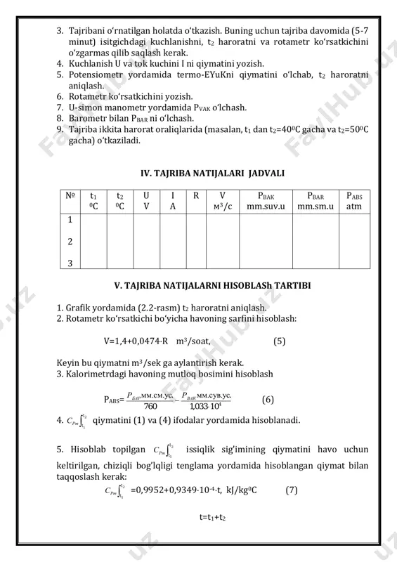 "havoning hajmiy issiqlik sigʻimini aniqlash laboratoriyasi ishi" - Page 4