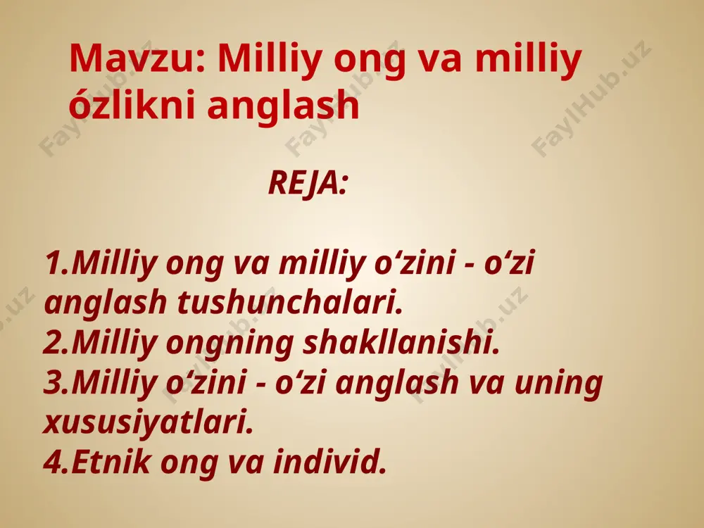 chegarasidan chikib "millatchilik" degan xafli, xatarli xolatni tugdiradiki, milliy uzlikni boshka etnik guruhlarga karamak karshi kayish, milliy maxdutlik kabi nomakbul kurinishlarga aylanadi. milliy mansublikni anglash bilan boglik xususiyatlar ancha barkaror bulib, doimo ijtimoiy siyosiy tarixiy uzgarishlar ta'siriga berilmasligi yoki nisbatan kam berilish mumkin. shuning uchun bulsa kerak, tarix takozosi bilan uz vatanidan ajrab boshka yurtlarga borib zida (20k vakitar davomida y kolgani va u erda uzok vaktlar davomida yashayotgan kam sonli millat vakillarida milliy ongni shakllanishi uziga xos konuniyatlar asosida kechadi. ularning milliy tilni saklashi, milliy urf odat va ananalarga rioya kilish kadriyatlar bilan bevosita alokasi malum darajada saklangan. bunday sharoitda xech bir avlod vakilida etnik ong katta avlod tomonidan berilayotgan malumotlar, oila azolari va yakin karindoshlar urtasida suzlashuvlar vositasi xisoblangan ona til, milliy madaniyat xakidagi bilimlar asosida vujudga keladi. turli davrlarda uzok ajnabiy yurtlarga borib kolgan millatdoshlarimizning xayoti misol buladi. xususan amerikada yashayotgan oʻzbeklar bir-birlari bilan yakin saklash, uzaro …