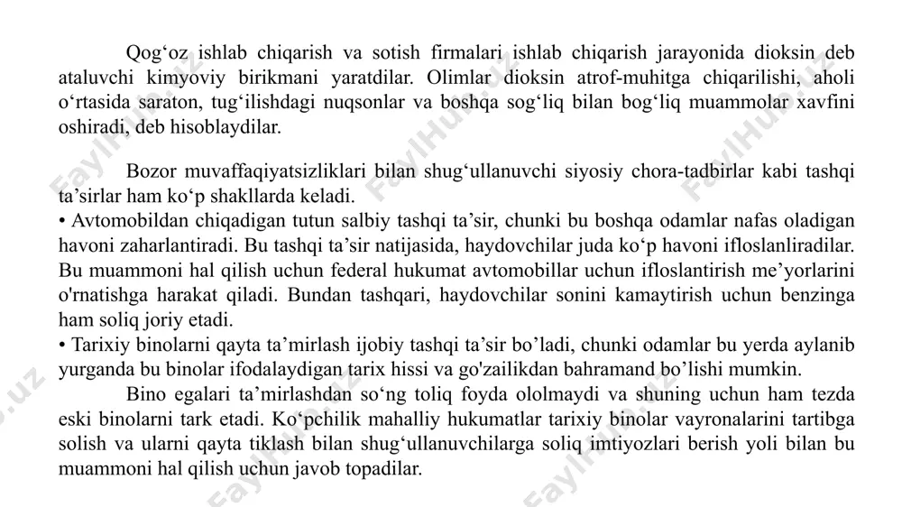 tadqiq qilish ijobiy tashqi ta’sir bo‘ladi, chunki bu boshqa odamlar foydalanishi mumkin bo‘lgan bilimni yaratadi. ixtirochilar o‘z ixtirolaridan to‘liq foyda olishi mumkin emasligi bois, tadqiqot qilish uchun juda kam resurslarni yo'naltirishga moyil bo'ladilar. federal hukumat ixtirochilarga cheklangan vaqt uchun ularning ixtirolaridan maxsus foydalanish imkonini beradigan patent tizimi orqali qisman bu muammoni bartaraf etadi. 1-rasm. ishlab chiqarilgan va iste’mol qilingari aluminiyning bozordagi miqdori 2-rasm. aluminiy ishlab chiqarishning ijtimoiy xarajati ijtimoiy xarajat chizig'i taklif chizig'idan yuqori, chunki u aluminiy ishlab chiqaruvchilar tomonidan keltirilgan jamiyatdagi tashqi xarajatlarni ham hisobga oladi. ushbu ikki chiziq o'rtasidagi farq chiqarilgan ifloslantirish xarajatini aks ettiradi. aluminiyning muvozanatli miqdori — qbozor’ ijtimoiy maqbul miqdor - qmaqbul dan yuqori. bozor muvozanati faqat ishlab chiqarish xususiy xarajatini aks ettirgani sabab samarasizlik kelib chiqadi. bozor muvozanatida chekli iste’molchi aluminiyga uni ishlab chiqarish ijtimoiy xarajatidan past narx beradi. bu esa, ya’ni qbozorda, talab chizig'i ijtimoiy xarajat chizig'idan past bo'ladi. shunday ekan, aluminiy ishlab …