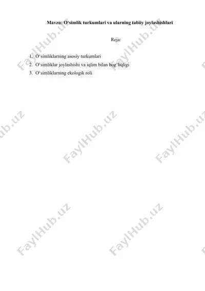 o‘simlik turkumlari va ularning tabiiy joylashishlari — DOCX
