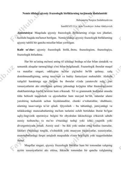 nemis tilidagi qiyosiy frazeologik birliklarning tarjimada ifodalanishi — DOCX