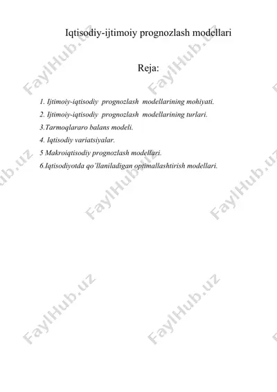iqtisodiy-ijtimoiy prognozlash modellari — DOCX