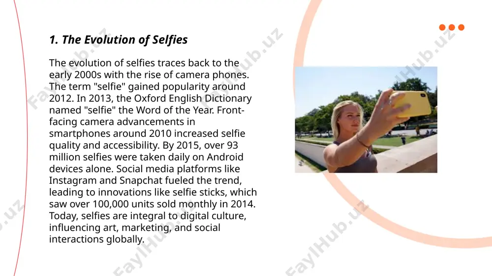 present idealized versions of themselves. as digital artifacts, selfies also impact interpersonal communication, with nearly 70% of young adults using them to maintain social connections. ... t.me/slaydai_bot selfies have become a significant aspect of celebrity culture, with stars using platforms like instagram to connect with fans. in 2013, the word "selfie" was the oxford dictionaries' word of the year. celebrities often post selfies to offer glimpses into their personal lives and maintain public interest. as of 2023, celebrities on instagram can have millions of followers; for example, cristiano ronaldo has over 600 million followers. the frequency of celebrity selfies has sparked debates about authenticity and privacy. researchers suggest that selfies contribute to an increasing focus on self-presentation and can impact social dynamics by influencing followers' perceptions and interactions. ... t.me/slaydai_bot 7. selfies and privacy concerns selfies have raised significant privacy concerns, especially with their integration into social media platforms. in …