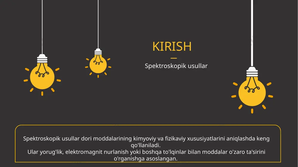 ektrni hosil qiluvchi infraqizil spektrometr (yoki spektrofotometr) deb nomlangan qurilma yordamida amalga oshiriladi. infraqizil spektrni vertikal o'qdagi infraqizil nurni yutish (yoki o'tkazuvchanlik ) grafigida yoki gorizontal o'qdagi chastota, to'lqin raqami yoki to'lqin uzunligi bilan ko'rish mumkin. infraqizil spektrlarda ishlatiladigan to'lqin sonining tipik birliklari sm −1 belgisi bilan santimetrlarda belgilanadi . elektromagnit spektrning infraqizil qismi odatda uchta qisimga bo'linadi; yaqin, o'rta va uzoq infraqizil. ko'rinadigan spektrga munosabati uchun nomlangan. yuqori energiyali iq sohasi, taxminan 14,000–4,000 sm −1 (0,7–2,5 mkm to'lqin uzunligi) molekulyar tebranishlarning ortiqcha yoki kombinatsiyalangan rejimlarini qo'zg'atishi mumkin. o'rta infraqizil soha, taxminan 4000-400 sm −1 (2,5–25 mkm) odatda asosiy tebranishlarni va ular bilan bog'liq aylanish-tebranish tuzilishini o'rganish uchun ishlatiladi. 0.7-2.5 3 400 stokes vo siljish info ramanning spektroskopiyasi namuna ustiga chastotasi v0 bo'lgan monoxromatik yorug'lik nuri tushganda, molekulalar tushayotgan yorug'likning tarqalishiga olib kelishi mumkin. yorug'likning ko'p qismi faqat tarqalish yo'nalishini o'zgartiradi va shuning uchun tarqaladi, molekula orqali o'tadigan yorug'likning chastotasi …